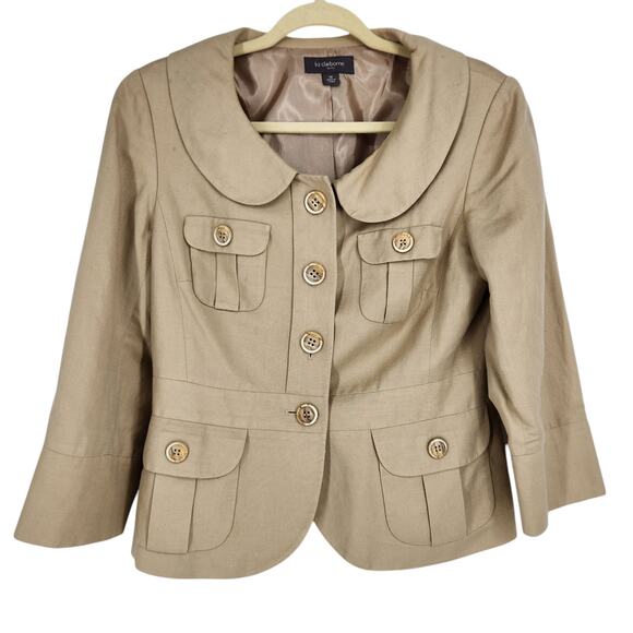 Vintage Liz Claiborne Suits Linen Blend Safari Utility Jacket Size 10 - Picture 1 of 5